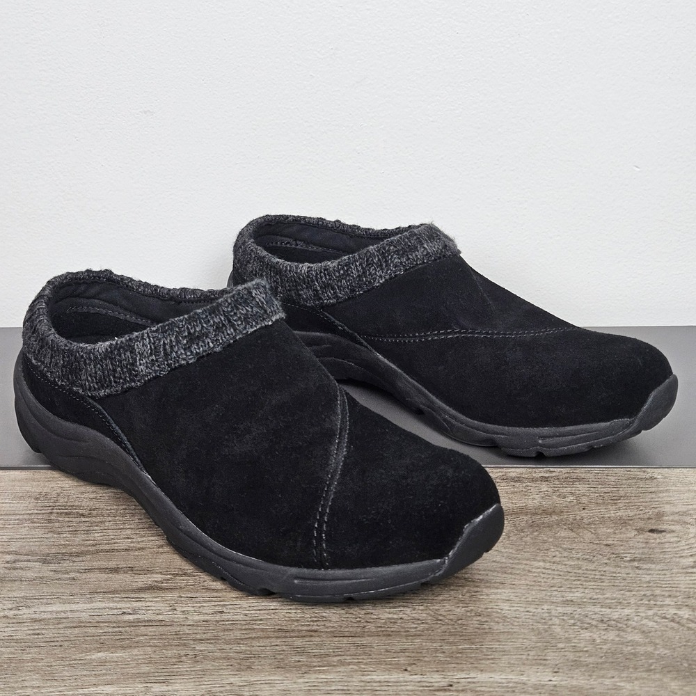 Vionic Arbor Clogs Shoes Womens Sz 11 WIDE Black Suede Knit Collar Orthopedic